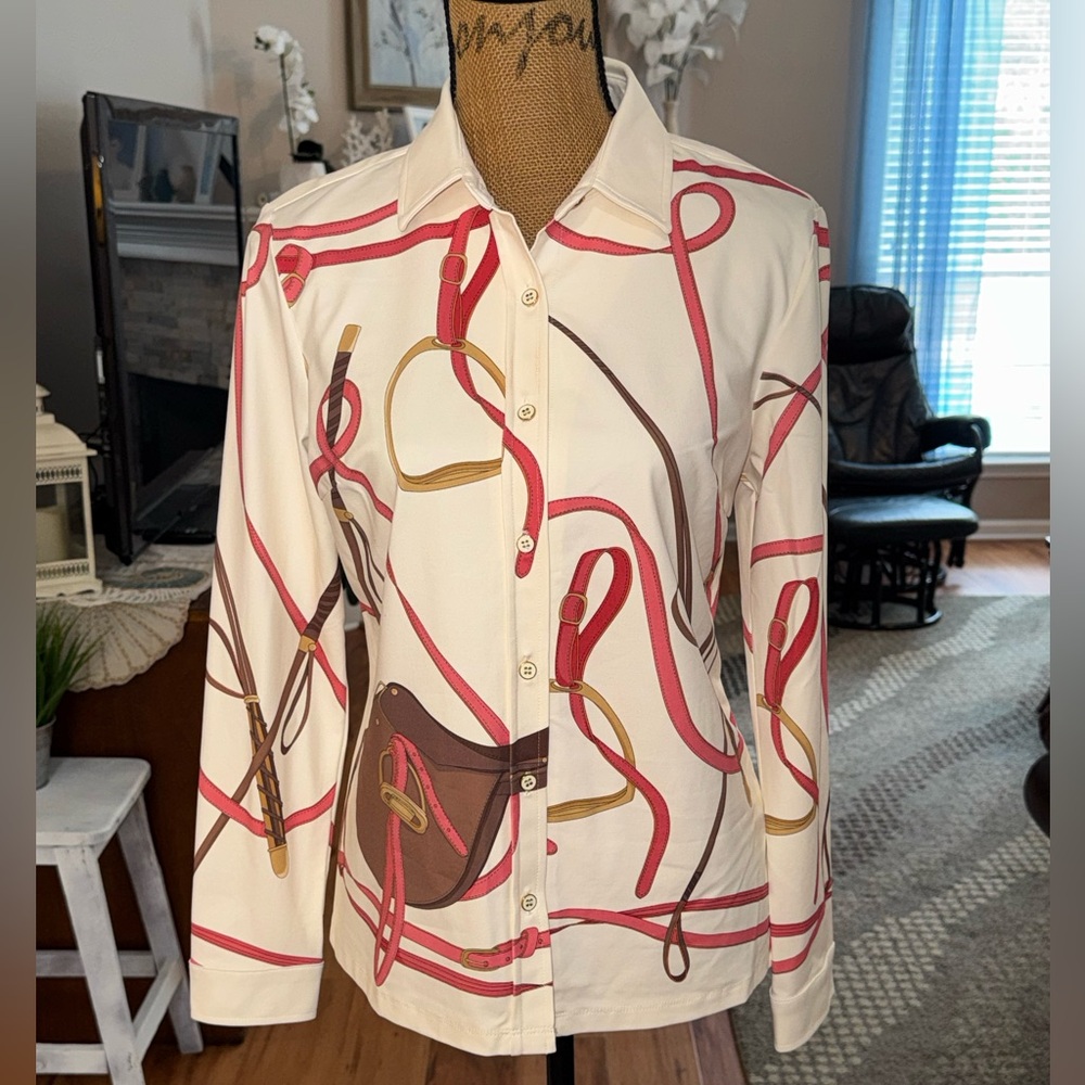 J. McLaughlin NEW Rope Equestrian Catalina Cloth long Sleeve Betty knit Shirt, M - Picture 2 of 9
